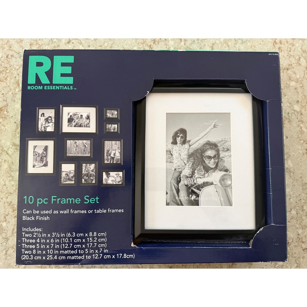 Room Essentials 10 pc Frame Set Black‎ Finish Wall or Table Gallery Wall